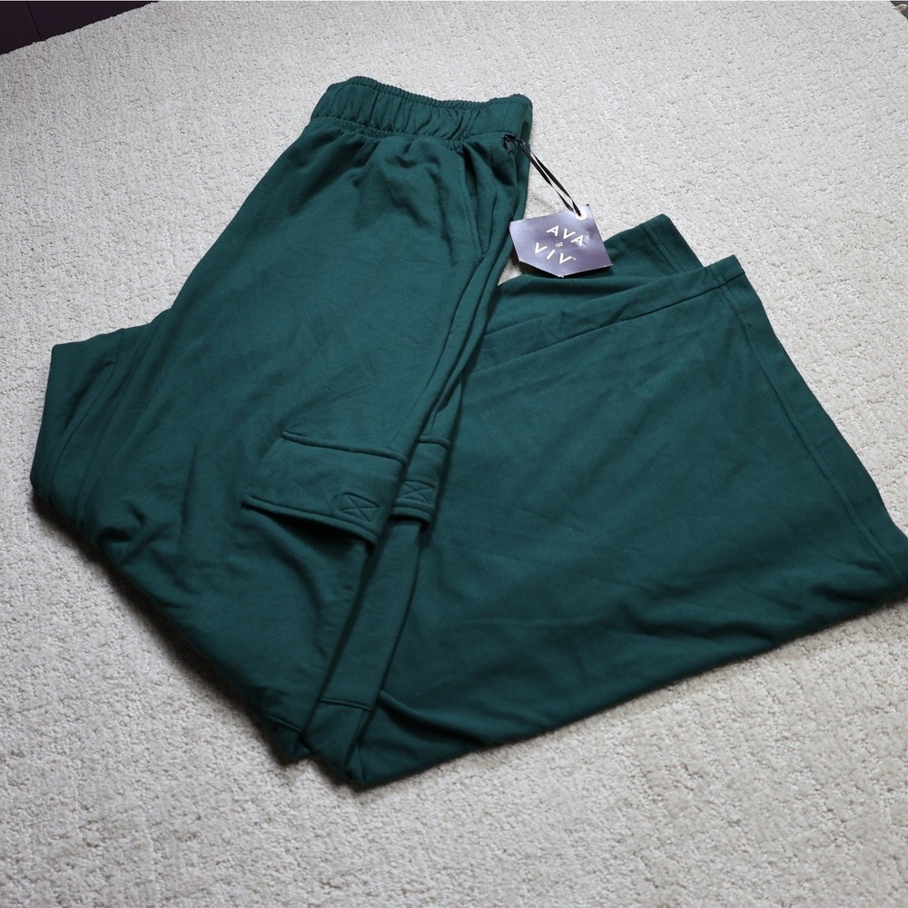 Ava & Viv Womens XXL Forest Green Cargo Sweatpants Wide Leg Plus Size NWT